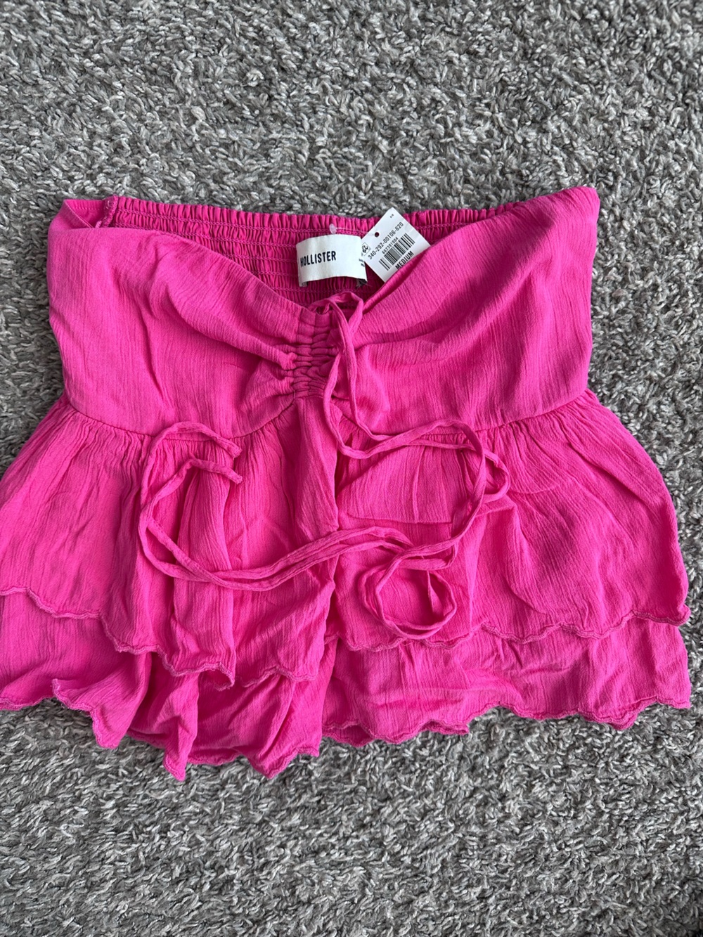 Hollister Hot Pink Ruffled Smocked Tie Crop Top